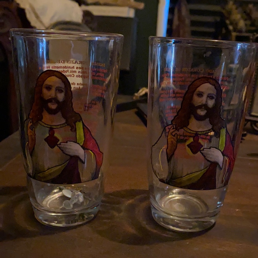 Vintage Jesus glass cups qty of 2